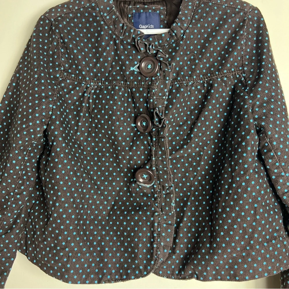 Gap Kids Polka Dot Corduroy Jacket Girls Size S 6-7‎ Brown Blue
